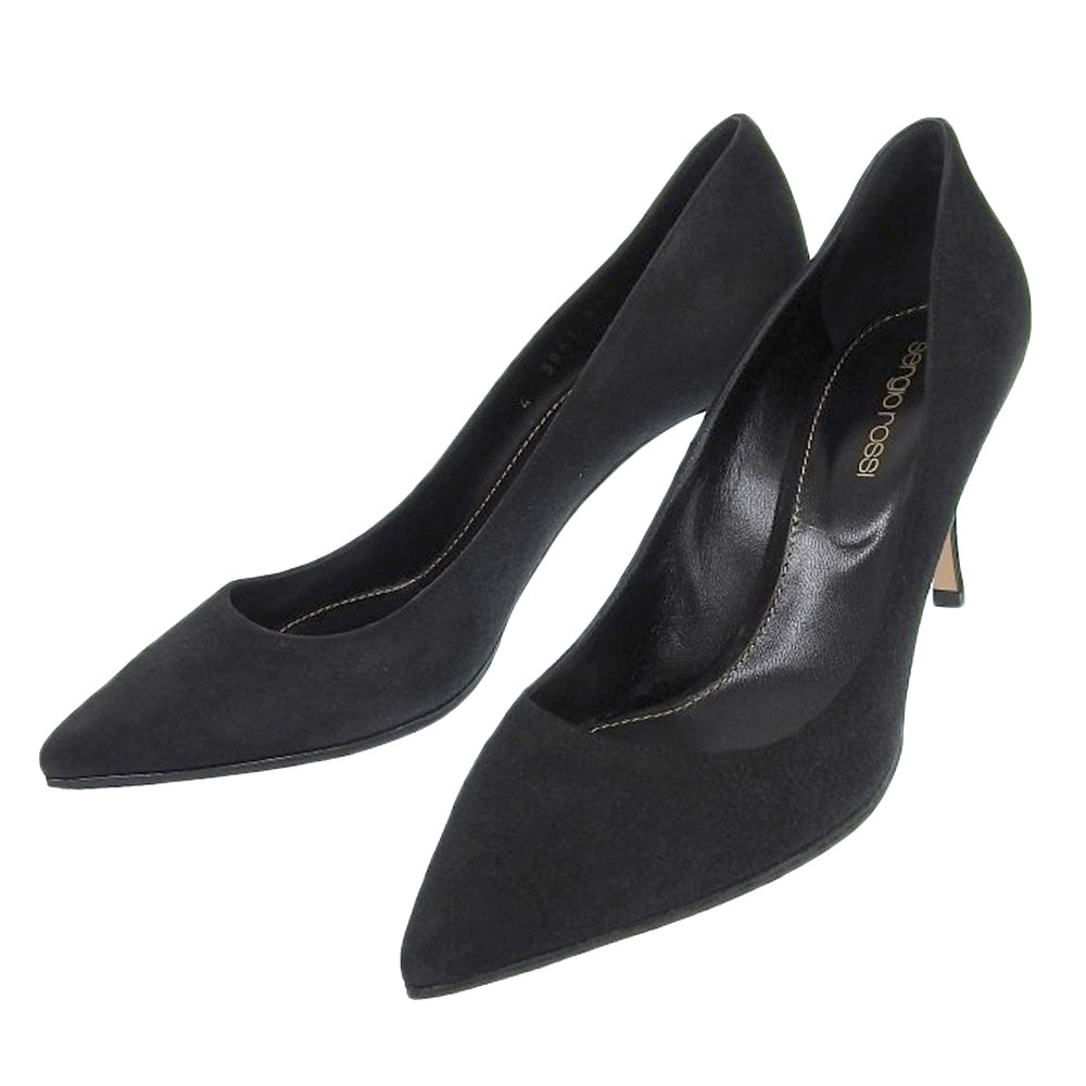 Sergio Rossi セルジオロッシ 美品 スエード ヒールパンプス レディース 黒 ブラック 36 1/2 シューズ 36 1/2