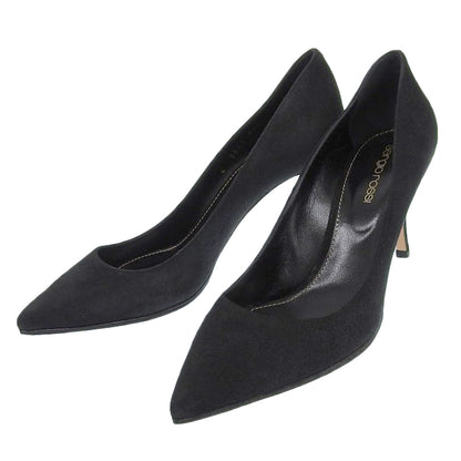 Sergio Rossi セルジオロッシ 美品 スエード ヒールパンプス レディース 黒 ブラック 36 1/2 シューズ 36 1/2