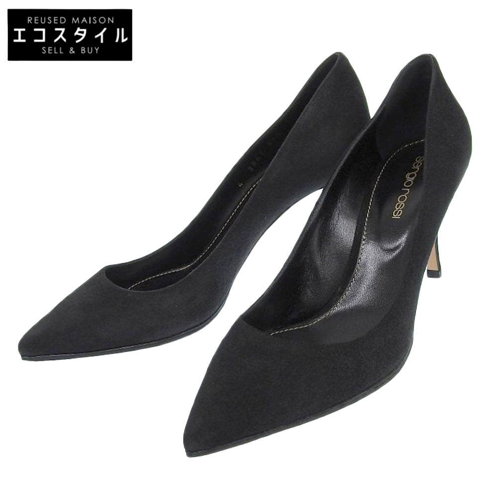 Sergio Rossi セルジオロッシ 美品 スエード ヒールパンプス レディース 黒 ブラック 36 1/2 シューズ 36 1/2