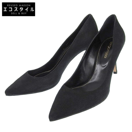 Sergio Rossi セルジオロッシ 美品 スエード ヒールパンプス レディース 黒 ブラック 36 1/2 シューズ 36 1/2