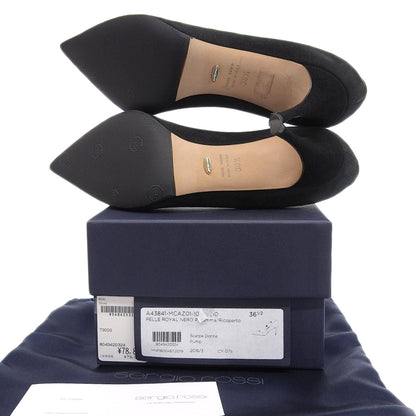 Sergio Rossi セルジオロッシ 美品 スエード ヒールパンプス レディース 黒 ブラック 36 1/2 シューズ 36 1/2