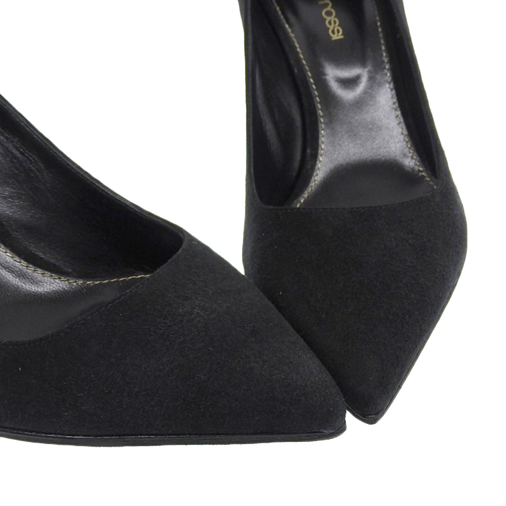 Sergio Rossi セルジオロッシ 美品 スエード ヒールパンプス レディース 黒 ブラック 36 1/2 シューズ 36 1/2