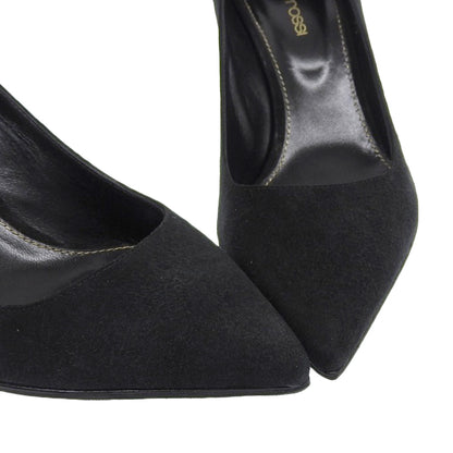 Sergio Rossi セルジオロッシ 美品 スエード ヒールパンプス レディース 黒 ブラック 36 1/2 シューズ 36 1/2