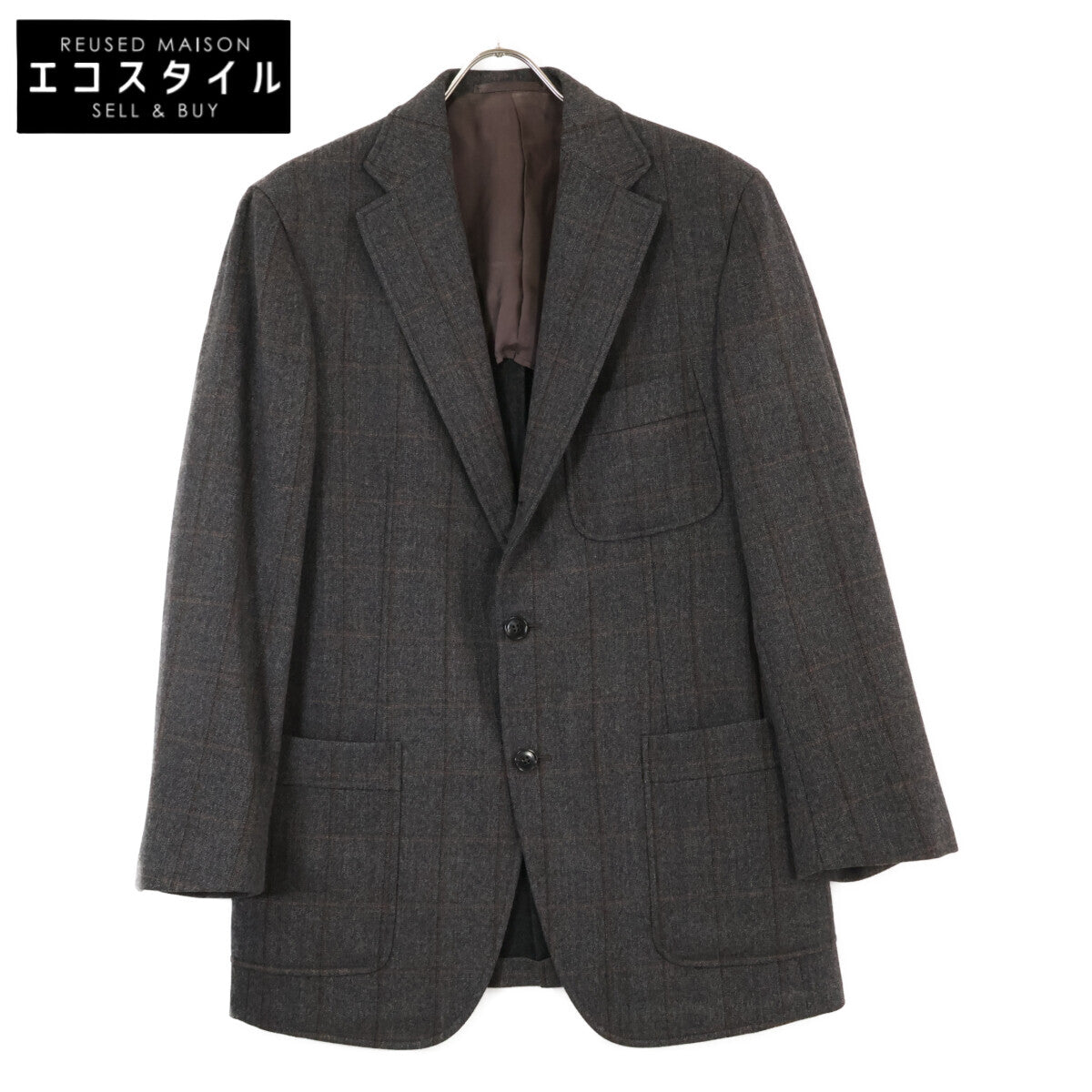 Belvest ベルベスト 【ESTNATION別注】ｸﾞﾚｰ×ﾌﾞﾗｳﾝ ｳｰﾙ100 3B ｼﾞｬｹｯﾄ ジャケット 48