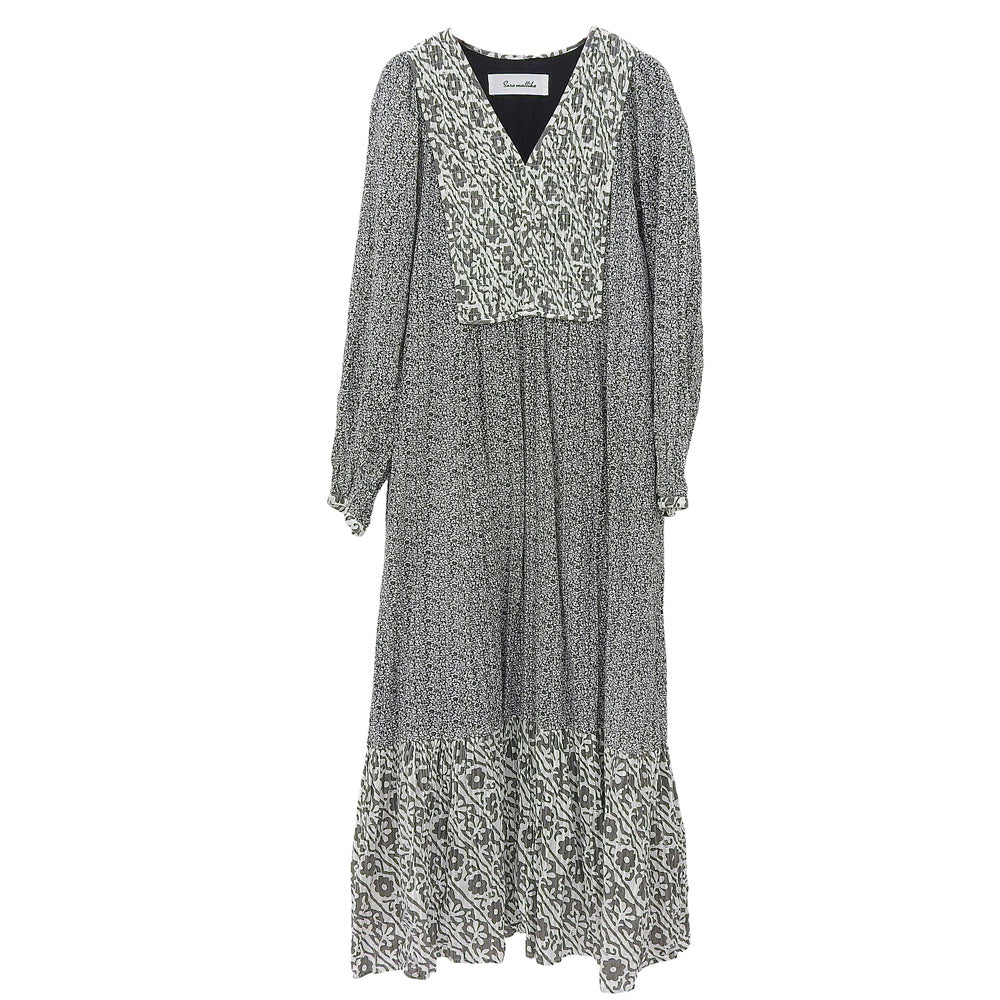 Saramallika サラマリカ ダブルフラワープリント コットン ワンピース レディース ホワイト×ブラック ワンピース ―