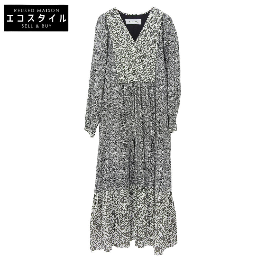 Saramallika サラマリカ ダブルフラワープリント コットン ワンピース レディース ホワイト×ブラック ワンピース ―