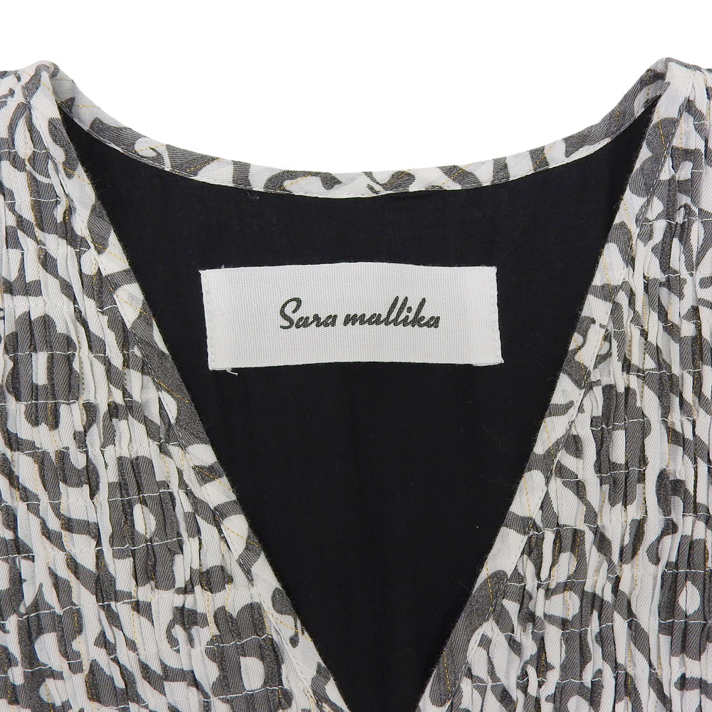 Saramallika サラマリカ ダブルフラワープリント コットン ワンピース レディース ホワイト×ブラック ワンピース ―