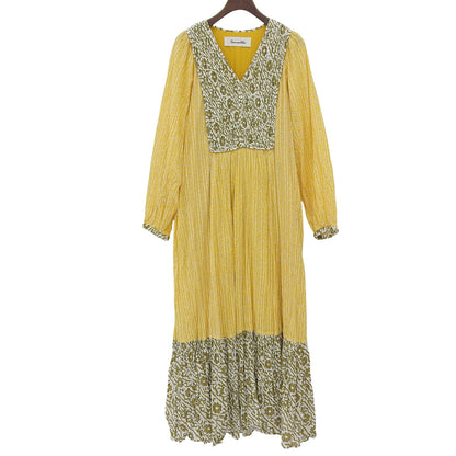 Saramallika サラマリカ ダブルフラワープリン ト コットン ワンピース レディース イエロー×ホワイト ワンピース ―