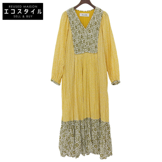 Saramallika サラマリカ ダブルフラワープリン ト コットン ワンピース レディース イエロー×ホワイト ワンピース ―