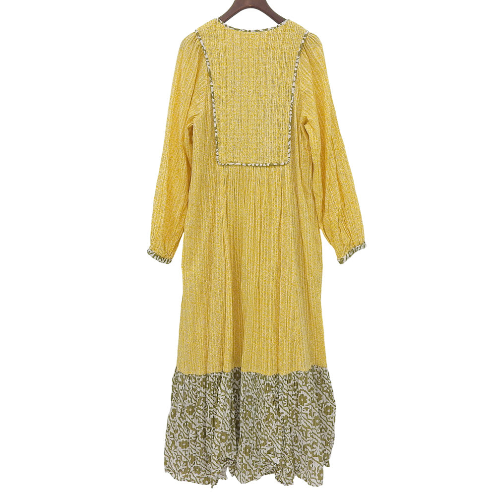 Saramallika サラマリカ ダブルフラワープリン ト コットン ワンピース レディース イエロー×ホワイト ワンピース ―