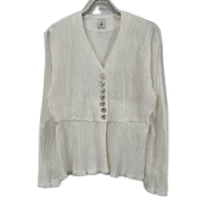 6 ROKU ロク ﾎﾜｲﾄ ｼｪﾙﾎﾞﾀﾝｼｭﾘﾝｸ加工ｼｬﾂﾌﾞﾗｳｽ トップス 表記なし