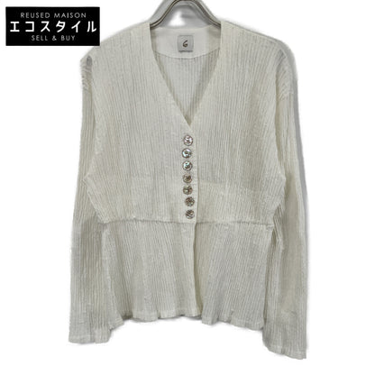 6 ROKU ロク ﾎﾜｲﾄ ｼｪﾙﾎﾞﾀﾝｼｭﾘﾝｸ加工ｼｬﾂﾌﾞﾗｳｽ トップス 表記なし