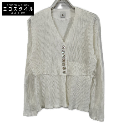 6 ROKU ロク ﾎﾜｲﾄ ｼｪﾙﾎﾞﾀﾝｼｭﾘﾝｸ加工ｼｬﾂﾌﾞﾗｳｽ トップス 表記なし