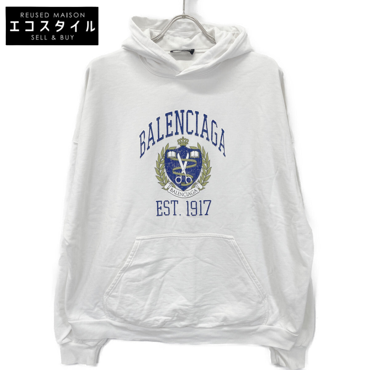 BALENCIAGA バレンシアガ 【UNISEX】674986 22SS ﾎﾜｲﾄ ｶﾚｯｼﾞﾌｰﾃﾞｨ ﾊﾟｰｶ トップス L