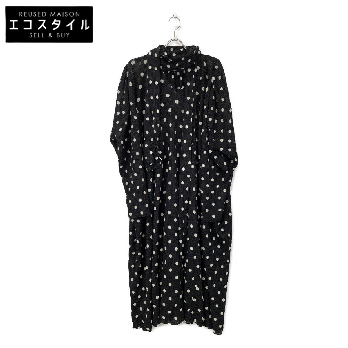 BALENCIAGA バレンシアガ 657546 20年 ﾌﾞﾗｯｸ ﾘﾎﾞﾝﾀｲﾎﾟﾙｶﾄﾞｯﾄﾆｯﾄﾜﾝﾋﾟｰｽ ワンピース XS