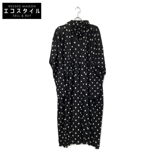 BALENCIAGA バレンシアガ 657546 20年 ﾌﾞﾗｯｸ ﾘﾎﾞﾝﾀｲﾎﾟﾙｶﾄﾞｯﾄﾆｯﾄﾜﾝﾋﾟｰｽ ワンピース XS