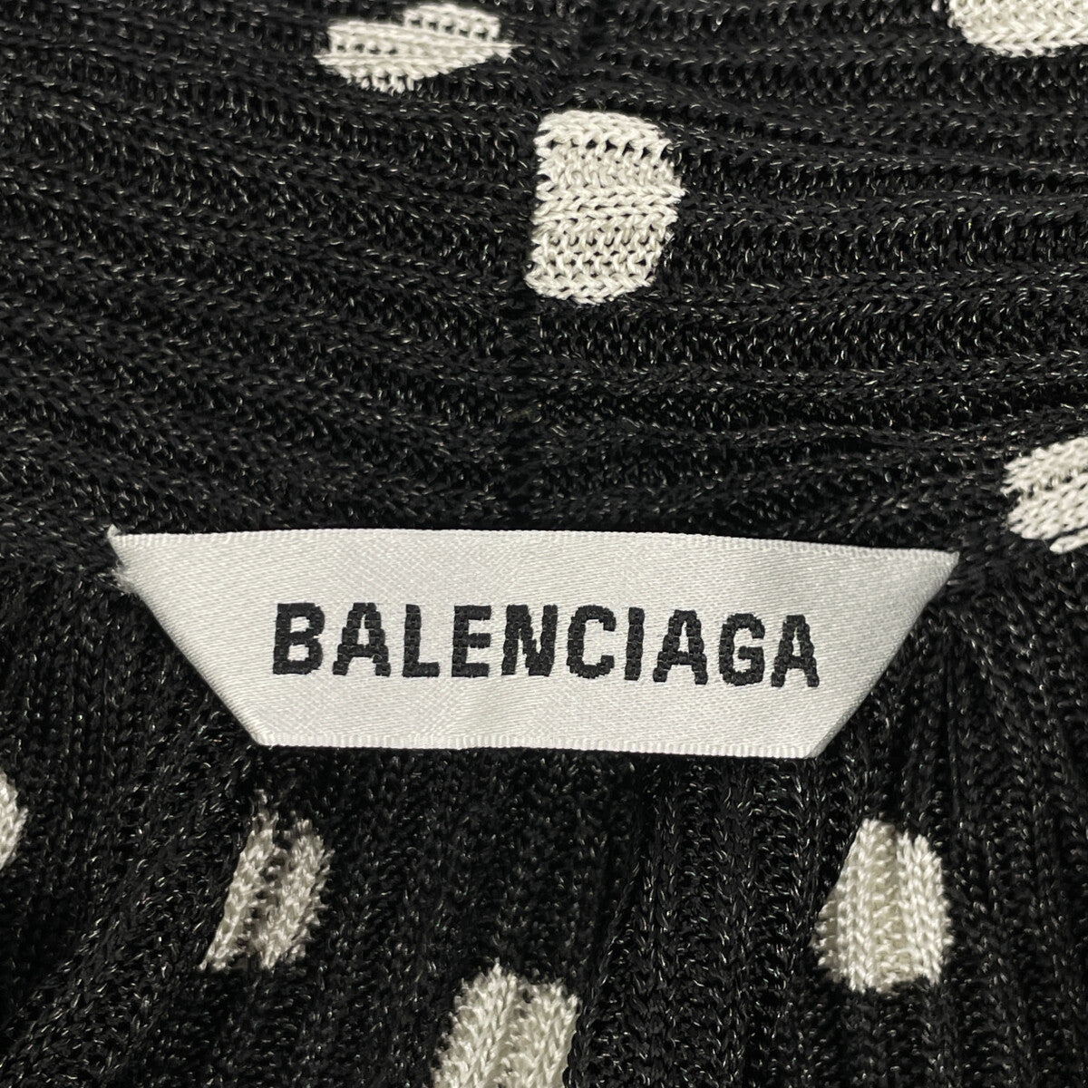 BALENCIAGA バレンシアガ 657546 20年 ﾌﾞﾗｯｸ ﾘﾎﾞﾝﾀｲﾎﾟﾙｶﾄﾞｯﾄﾆｯﾄﾜﾝﾋﾟｰｽ ワンピース XS