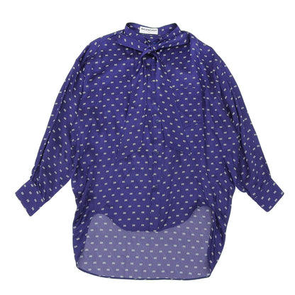 BALENCIAGA バレンシアガ シルク100% ボウタイ BBロゴ シャツブラウス トップス レディース ネイビー 34 503061 17年 トップス 34