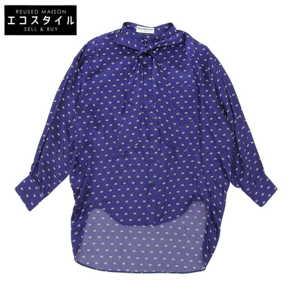 BALENCIAGA バレンシアガ シルク100% ボウタイ BBロゴ シャツブラウス トップス レディース ネイビー 34 503061 17年 トップス 34