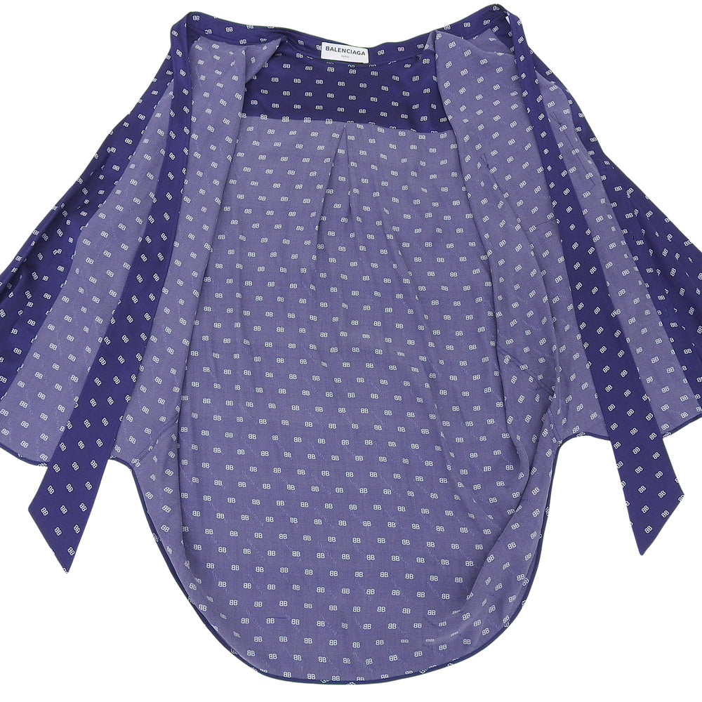 BALENCIAGA バレンシアガ シルク100% ボウタイ BBロゴ シャツブラウス トップス レディース ネイビー 34 503061 17年 トップス 34