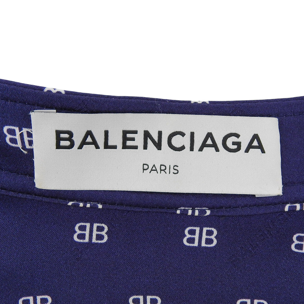 BALENCIAGA バレンシアガ シルク100% ボウタイ BBロゴ シャツブラウス トップス レディース ネイビー 34 503061 17年 トップス 34