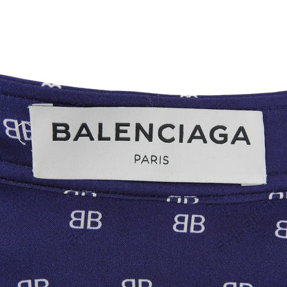 BALENCIAGA バレンシアガ シルク100% ボウタイ BBロゴ シャツブラウス トップス レディース ネイビー 34 503061 17年 トップス 34