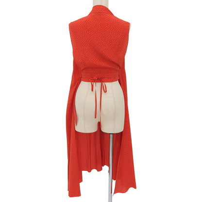 BALENCIAGA バレンシアガ 美品 シルク100% ベルテッド ドット ノースリーブ ワンピース レディース レッド 34 492105 17年 ワンピース 34