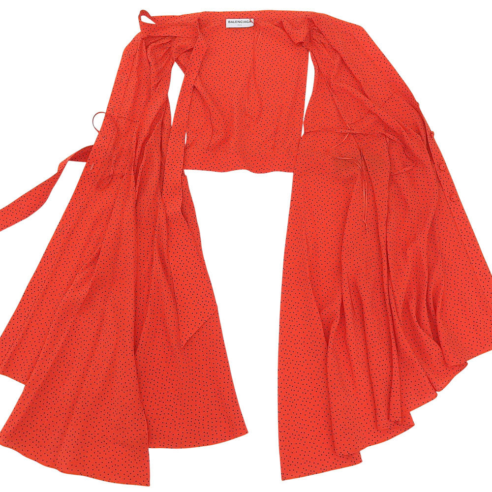 BALENCIAGA バレンシアガ 美品 シルク100% ベルテッド ドット ノースリーブ ワンピース レディース レッド 34 492105 17年 ワンピース 34