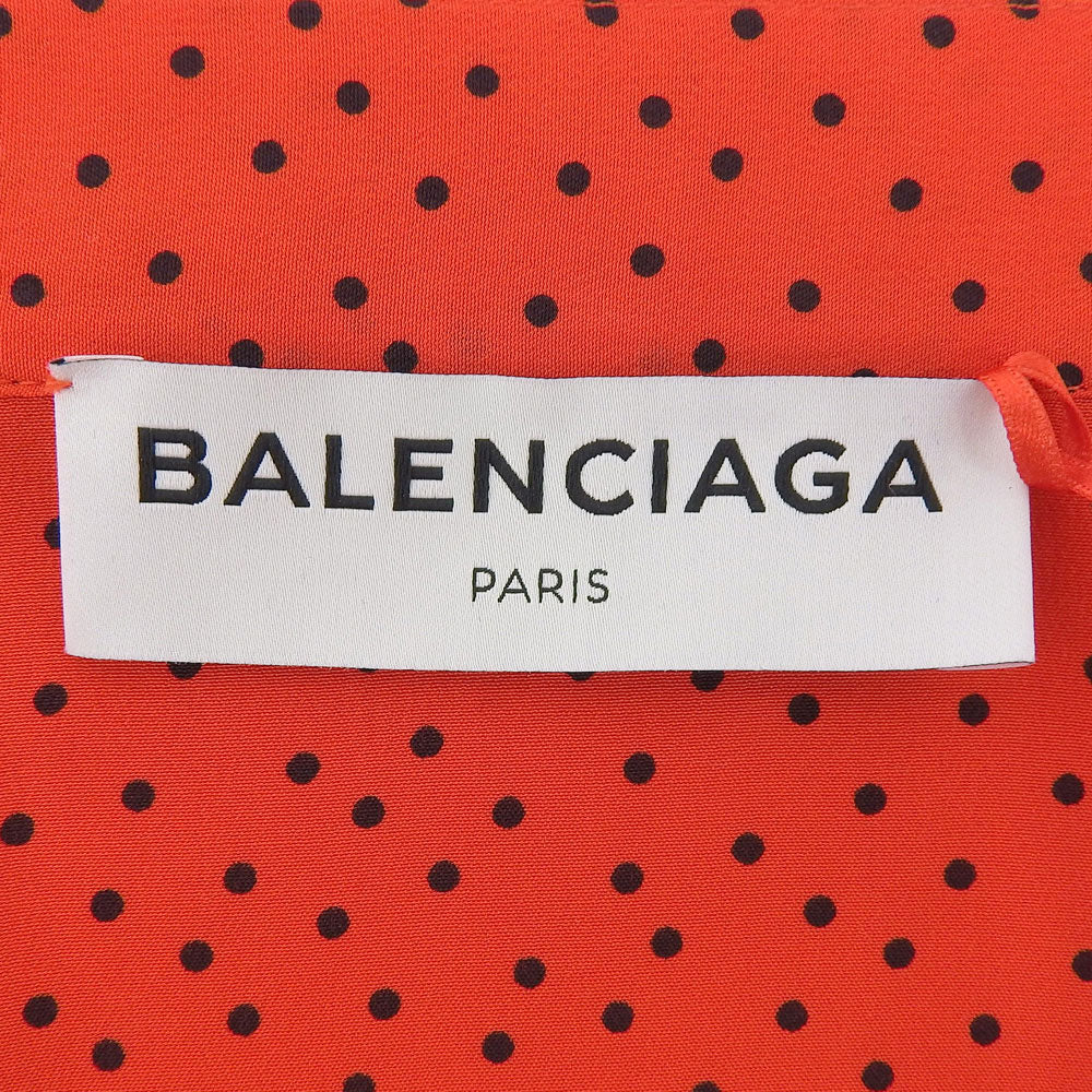 BALENCIAGA バレンシアガ 美品 シルク100% ベルテッド ドット ノースリーブ ワンピース レディース レッド 34 492105 17年 ワンピース 34