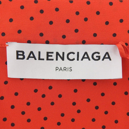BALENCIAGA バレンシアガ 美品 シルク100% ベルテッド ドット ノースリーブ ワンピース レディース レッド 34 492105 17年 ワンピース 34