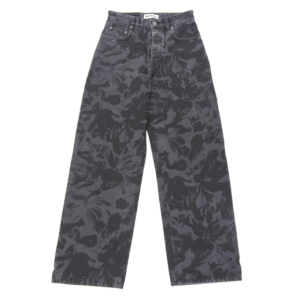 BALENCIAGA バレンシアガ フラワー総柄 ウォッシュ デニムパンツ ボトムス レディース ブラック 26 626106 20年 ボトムス 26
