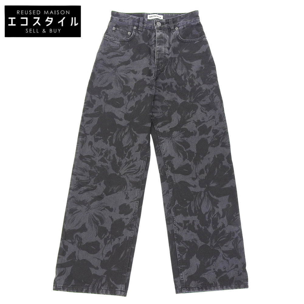 BALENCIAGA バレンシアガ フラワー総柄 ウォッシュ デニムパンツ ボトムス レディース ブラック 26 626106 20年 ボトムス 26