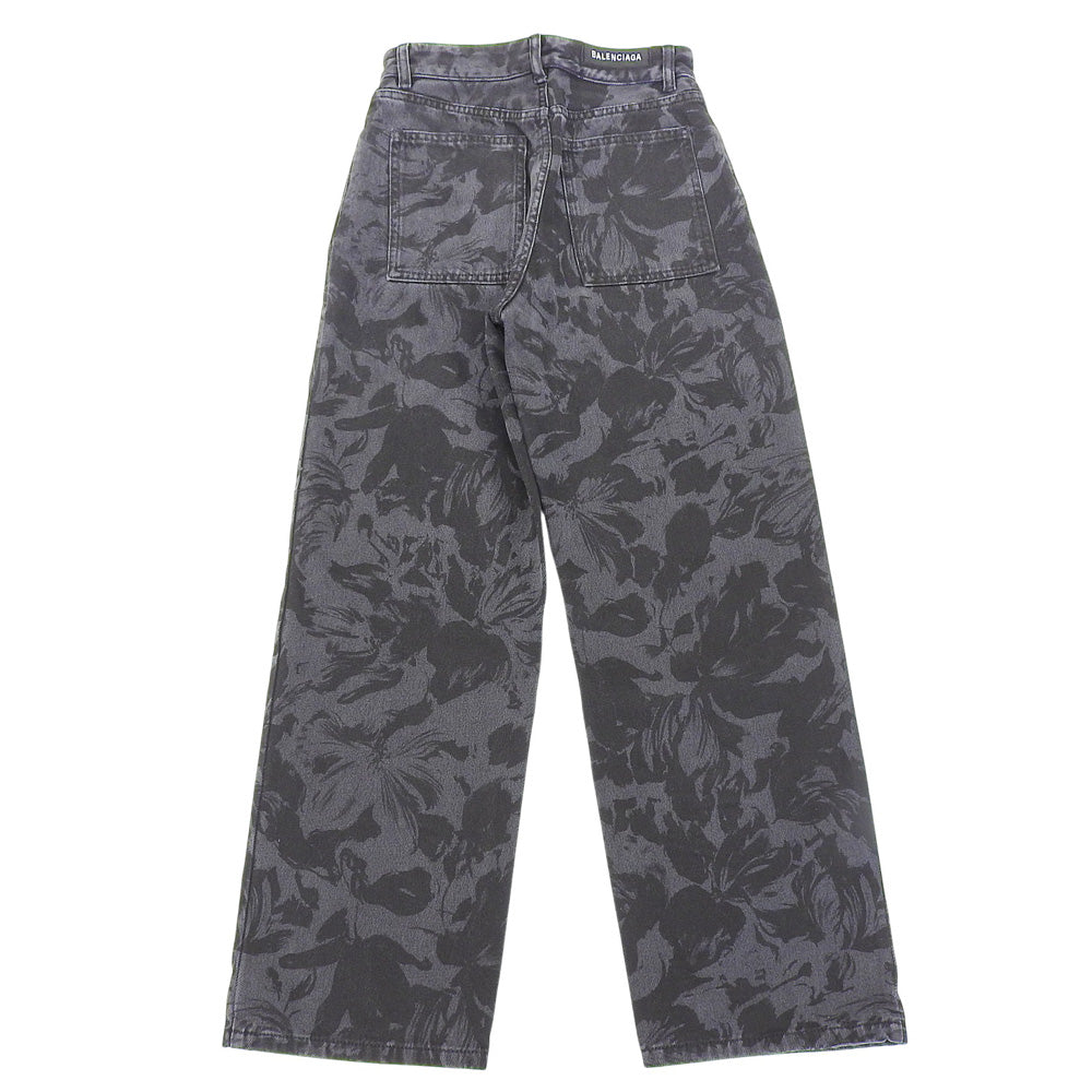 BALENCIAGA バレンシアガ フラワー総柄 ウォッシュ デニムパンツ ボトムス レディース ブラック 26 626106 20年 ボトムス 26