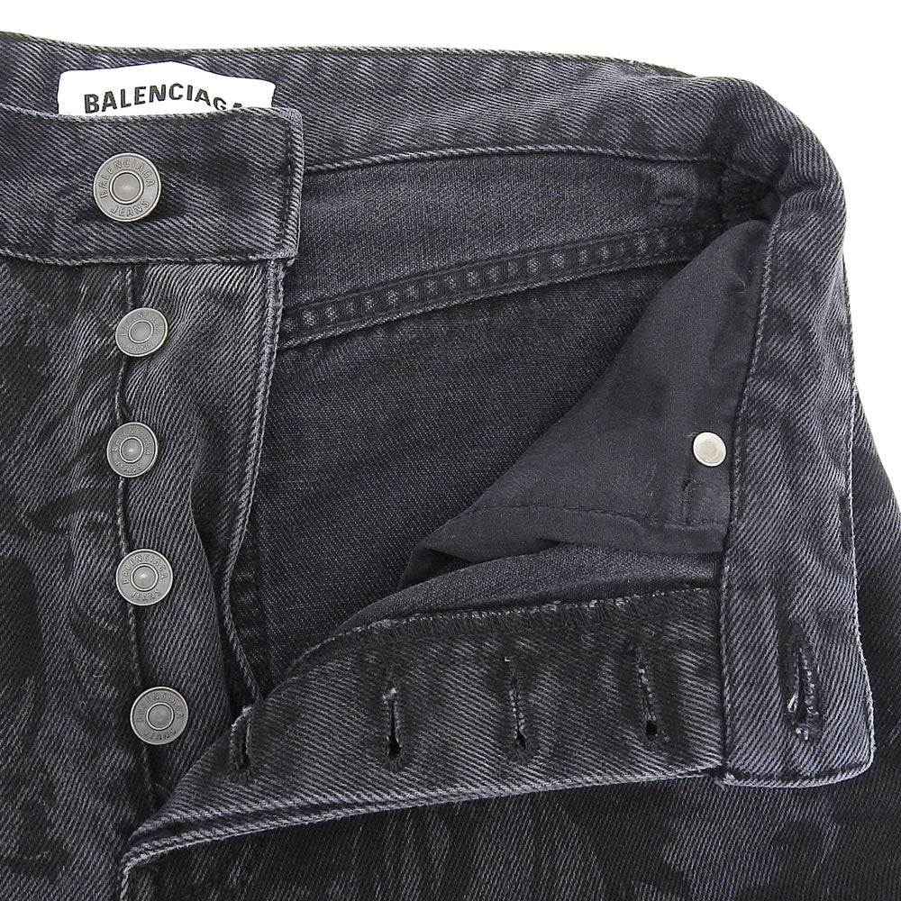 BALENCIAGA バレンシアガ フラワー総柄 ウォッシュ デニムパンツ ボトムス レディース ブラック 26 626106 20年 ボトムス 26