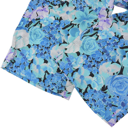 BALENCIAGA バレンシアガ 美品 フラワー総柄 シルクドレープパンツ ボトムス レディース ブルー 34 595222 20年 ボトムス 34