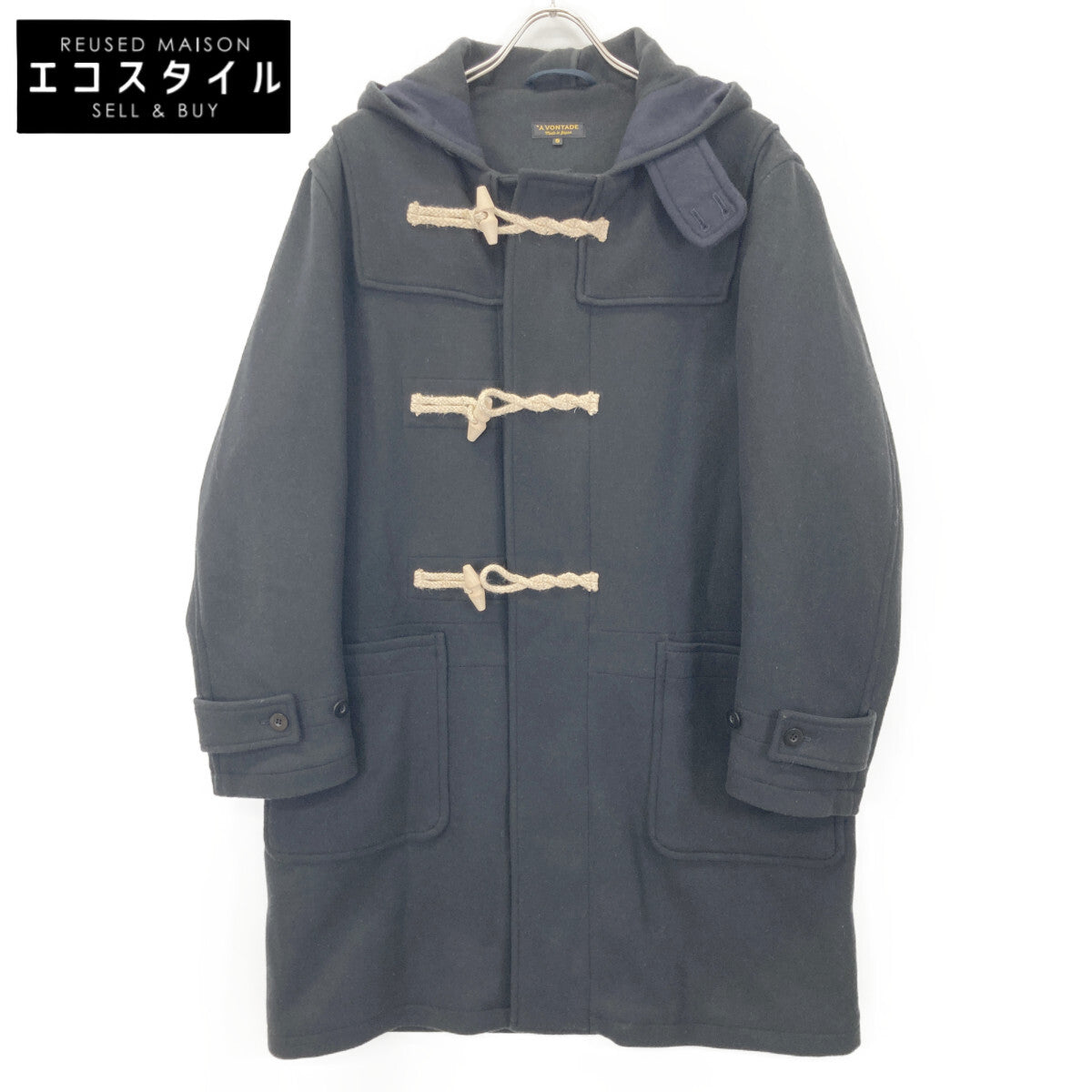 A VONTEGE アボンタージ ﾌﾞﾗｯｸ ﾀﾞｯﾌﾙ ﾌｰﾃﾞｨｺｰﾄ コート S