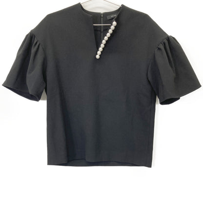 YOKOCHAN ヨーコチャン YCB-421-285 ﾌﾞﾗｯｸ ﾚｰﾖﾝ混 ｷﾞｬｻﾞｰｽﾘｰﾌﾞﾊﾟｰﾙﾌﾞﾗｳｽ トップス 36