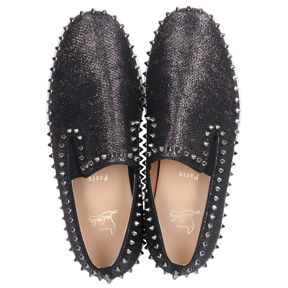 Christian Louboutin クリスチャンルブタン PIK BOAT FLAT ピックボート ラメファブリック スパイク スリッポン シューズ 44