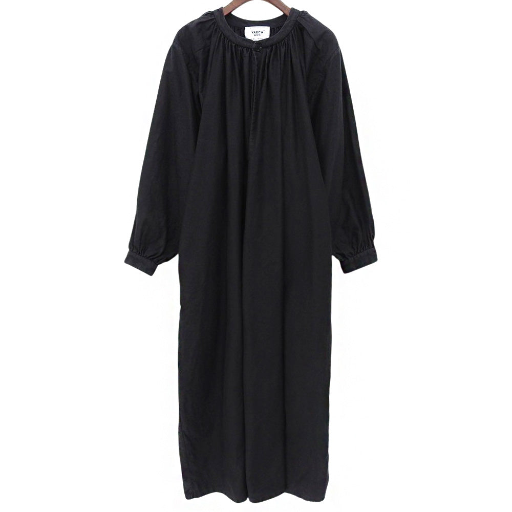 YAECA ヤエカ ロングスリーブ ギャザーワンピース ワンピース レディース コットンリネン ブラック M 98159 ワンピース M