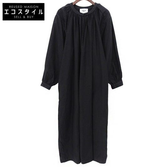 YAECA ヤエカ ロングスリーブ ギャザーワンピース ワンピース レディース コットンリネン ブラック M 98159 ワンピース M