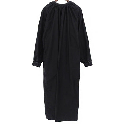 YAECA ヤエカ ロングスリーブ ギャザーワンピース ワンピース レディース コットンリネン ブラック M 98159 ワンピース M