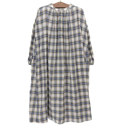 45R フォーティファイブ アール カディチェックのカフタンドレス ワンピース レディース ベージュ ライトブルー 70350111 ワンピース ―