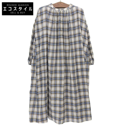 45R フォーティファイブ アール カディチェックのカフタンドレス ワンピース レディース ベージュ ライトブルー 70350111 ワンピース ―