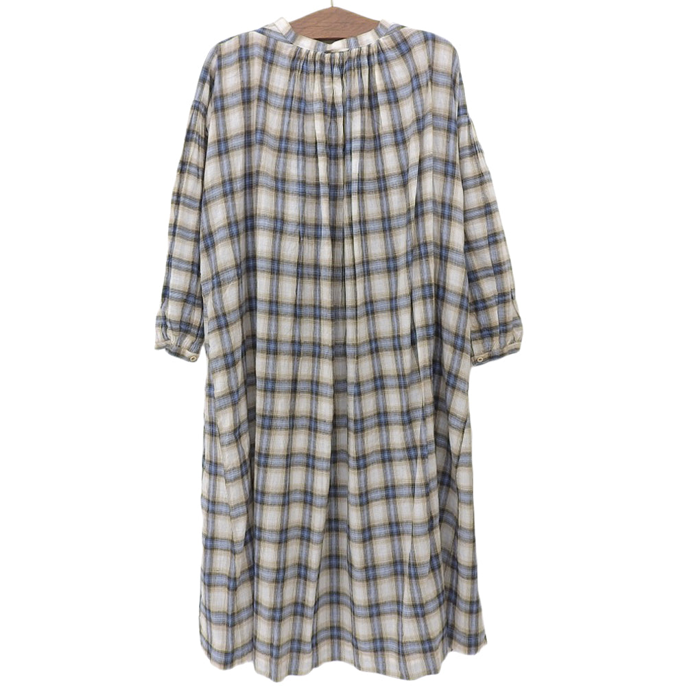 45R フォーティファイブ アール カディチェックのカフタンドレス ワンピース レディース ベージュ ライトブルー 70350111 ワンピース ―