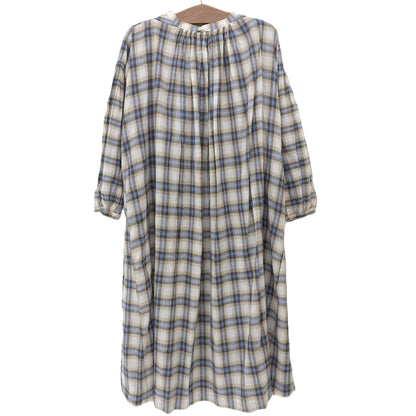 45R フォーティファイブ アール カディチェックのカフタンドレス ワンピース レディース ベージュ ライトブルー 70350111 ワンピース ―