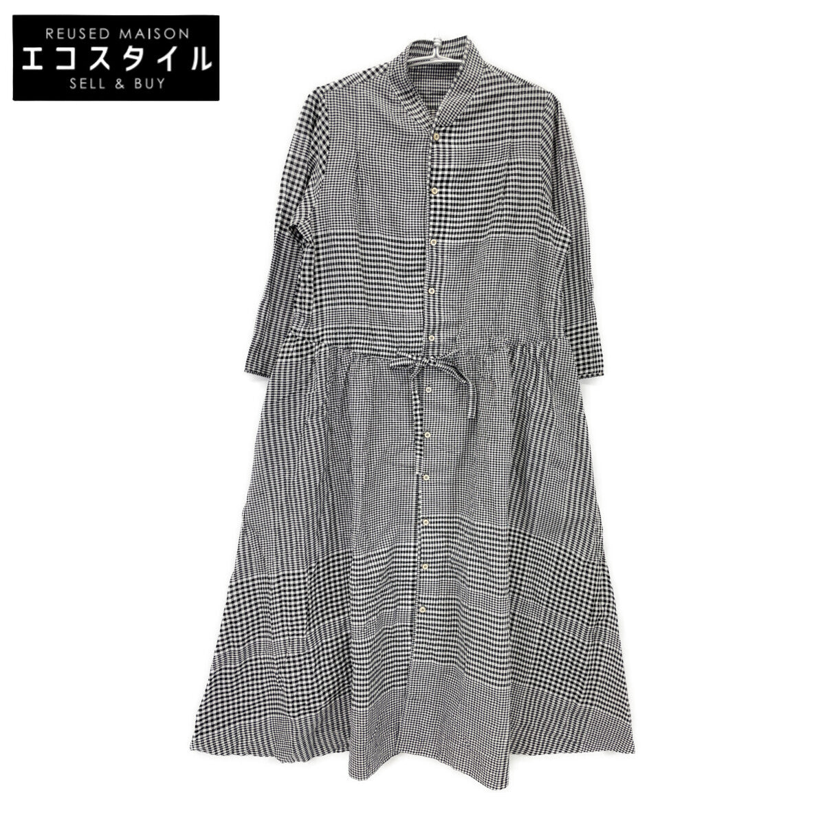 45R フォーティファイブ アール 70450241 ﾌﾞﾗｯｸ×ﾎﾜｲﾄ 春風ｲﾝﾄﾞｶﾃﾞｨの四角ﾄﾞﾚｽ ワンピース 00