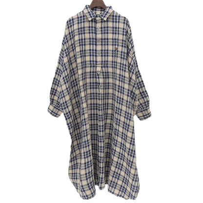 45R フォーティファイブ アール 美品 インドリネン チェックドレス シャツワンピース レディース ベージュ×ブルー 7035069 ワンピース ―