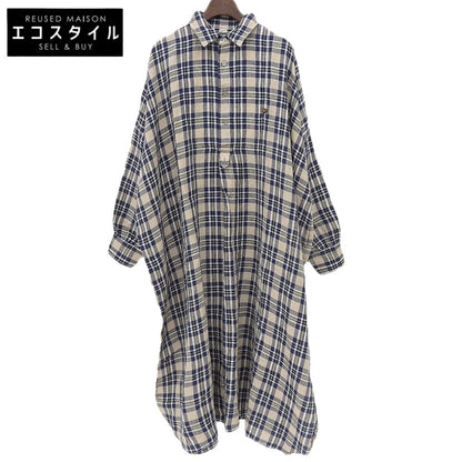 45R フォーティファイブ アール 美品 インドリネン チェックドレス シャツワンピース レディース ベージュ×ブルー 7035069 ワンピース ―