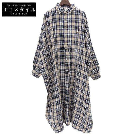 45R フォーティファイブ アール 美品 インドリネン チェックドレス シャツワンピース レディース ベージュ×ブルー 7035069 ワンピース ―