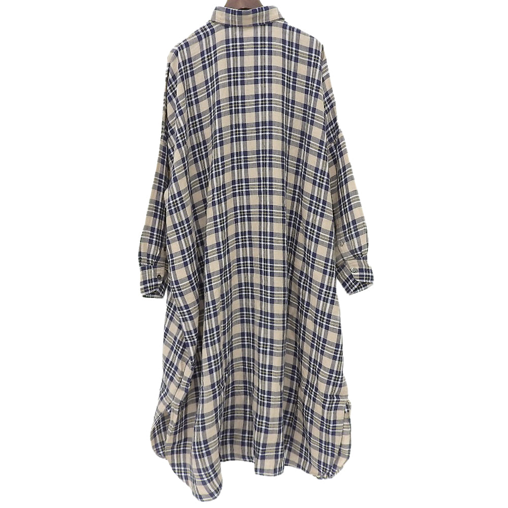 45R フォーティファイブ アール 美品 インドリネン チェックドレス シャツワンピース レディース ベージュ×ブルー 7035069 ワンピース ―